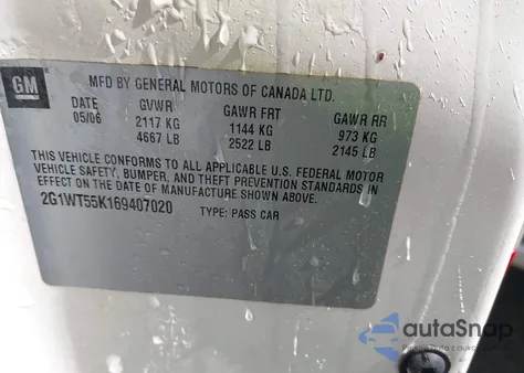 2006 Chevrolet Impala Lt из США, поврежденный, VIN 2G1WT55K169407020